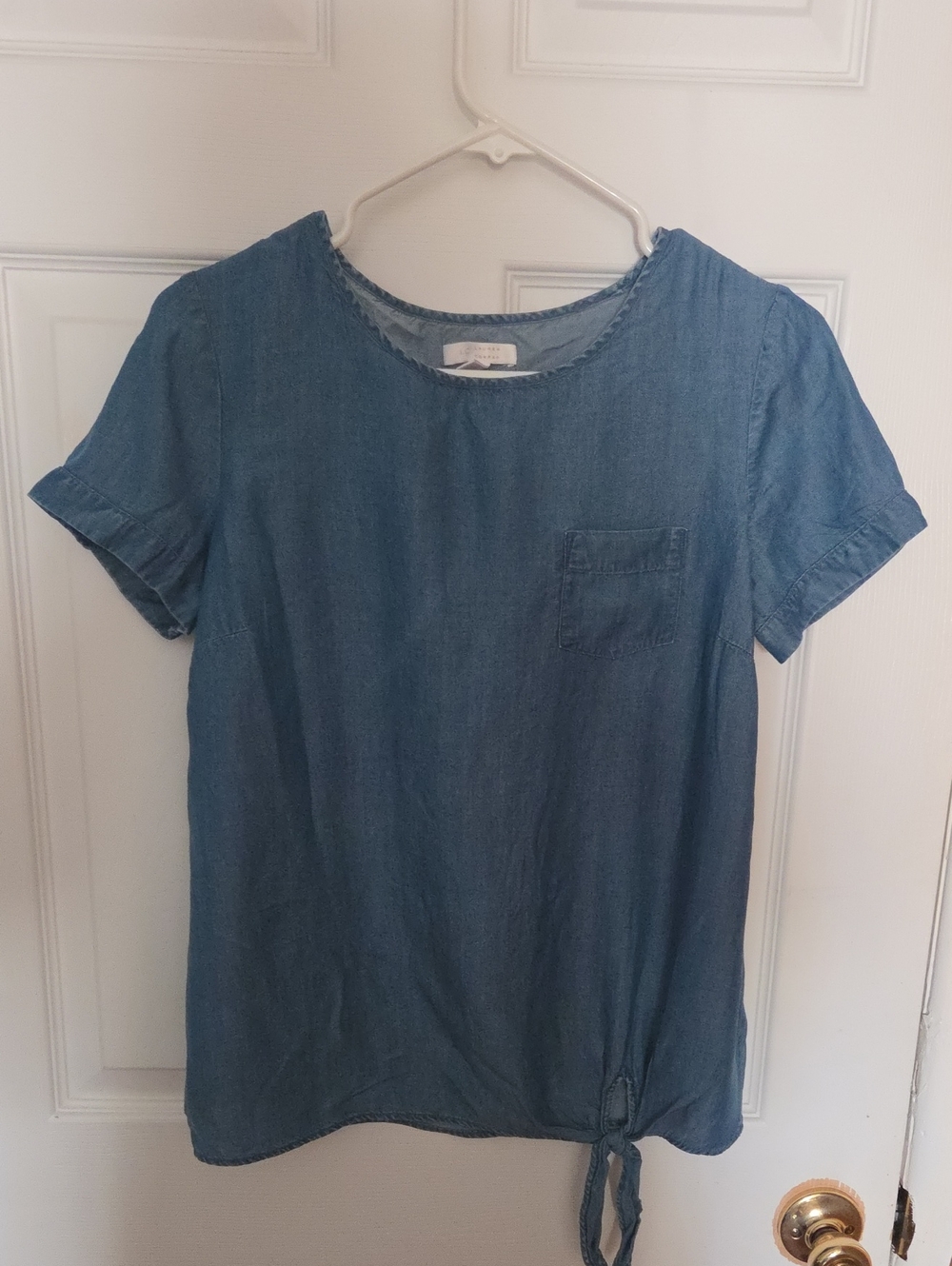 LC Lauren Conrad Denim-Look Tie-Hem Short Sleeve Top - Blue